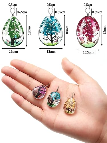 36 Pieces Lacework Transparent Resin Beads Necklace Pendant Mixed Colors Dried Flower Tree Resin Bead Pendant Charm Beads Bracelet Making Kit for Girls DIY Jewelry Crafts (Drop Shape, Oval Shape)
