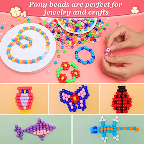 1000+ pcs Pony Beads, Multi-Colored Bracelet Beads for Hair Braids, Crafts, Plastic Beads (Medium Pack, Classic)…