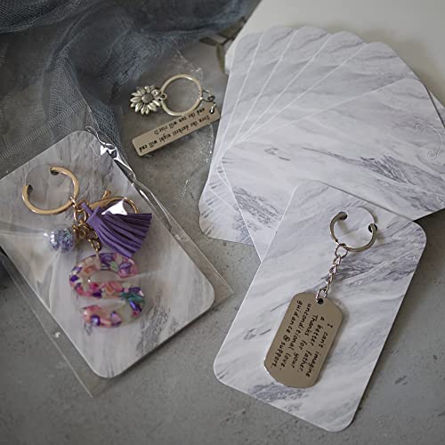 Temlum 100 Pcs Keychain Display Cards with Self-Sealing Bags, 3'' x 4.7'' Keychain Cards Holder for Display Keyring Cards Jewelry Packaging Supplies (Marble)