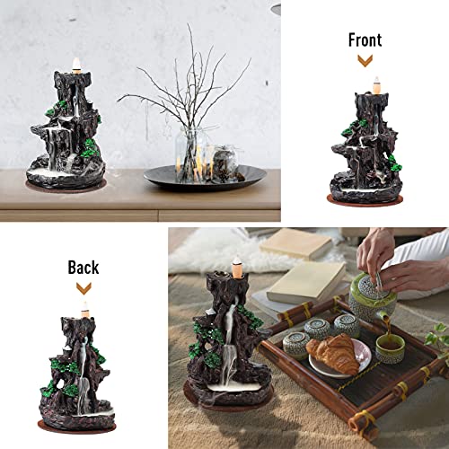 Ronlap Dual Sided Incense Burner, Resin River Tower Backflow Incense Holder, Cool Aromatherapy Incense Fountain Smoke Mountain Waterfall with 120 Upgraded Incense Cones+30 Incense Sticks