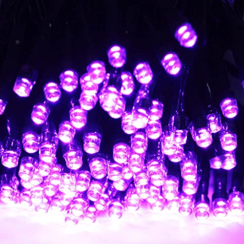 Super-Long 2-Pack Each 85FT Solar Halloween Lights Outdoor Waterproof, Upgraded Super Bright 8 Lighting Modes 480 LED Solar Outdoor String Lights for Halloween Decorations Party Garden Yard (Purple)