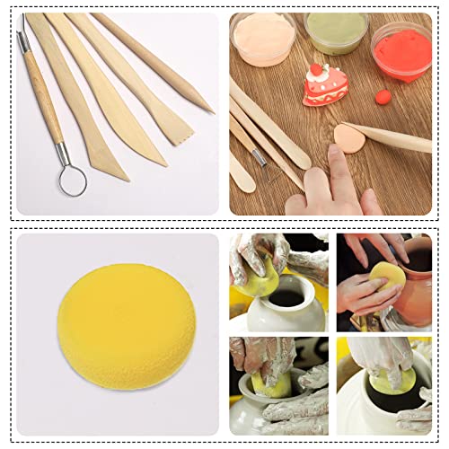 RUBFAC, 24pcs Polymer Clay Tools, Modeling, Sculpting Dotting Tools Set Pottery Tools with Air Dry Ball Stylus, Rock Painting Kit for Sculpture Pottery