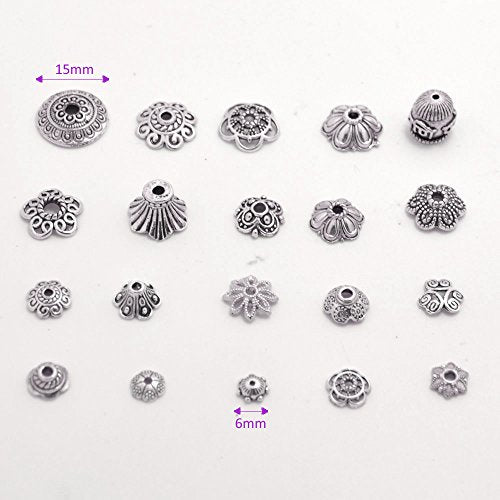 160-210pcs Bali Style Jewelry Making Metal Bead Caps Deluxe New Mix, 100 Gram,Tibetan Silver