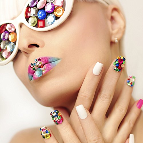 TecUnite 2000 Pieces Flat Back Gems Round Crystal Rhinestones 6 Sizes (1.5-6 mm) with Pick Up Tweezer and Rhinestones Picking Pen for Crafts Nail Face Art Clothes Shoes Bags DIY (Multicolors)