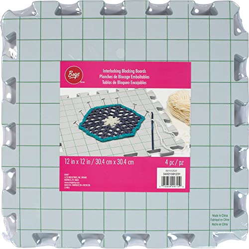 Boye Interlocking Needlepoint, Knitting, and Crochet Blocking Boards, 12'' W x 12'' L, White, 4 Pc