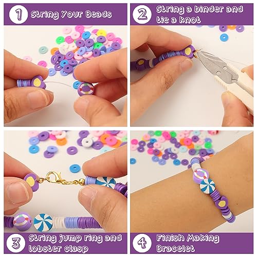 UHIBROS 7230pcs Polymer Clay Beads for Jewelry Making Letter Beads and 13 Styles Mixed Flower Face Trendy Beads, DIY Arts and Crafts Kit for Girls Ages 8-12