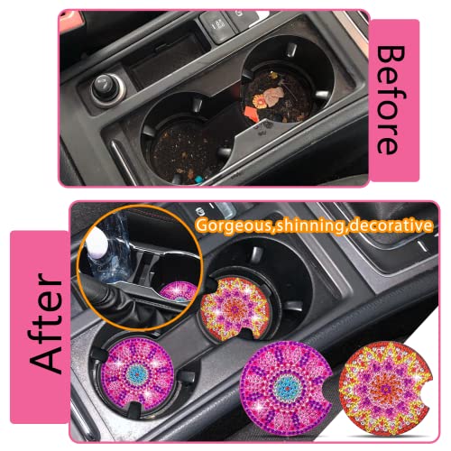 8 Pcs Diamond Art for Car Coasters, BSRESIN 2.8 Inches Diamond Painting Coasters, Mandala Diamond Art Coasters Small Diamond Painting Kits Supplies, DIY Crafts for Adults