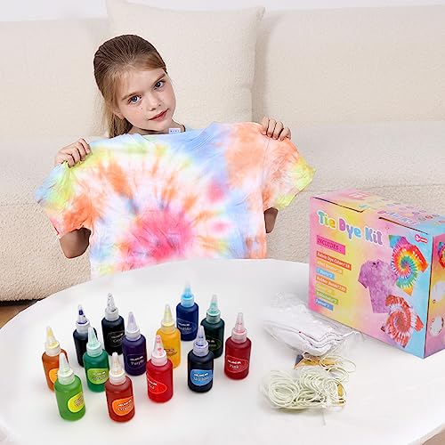 Meland Tie Dye Kit with 3 White T-Shirts, 18 Colors DIY Fabric Tye Dye for Clothes, Arts and Craft for Kids Girls Age 8-12 Year Old, Birthday Christmas Gift for Girls 4,5,6,7,8,9,10,11,12 Year Old