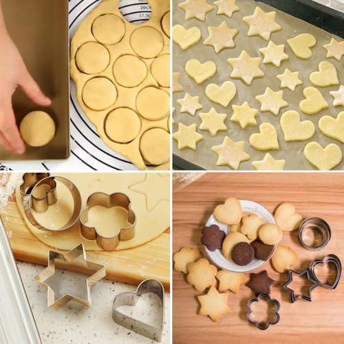 Metal Cookie Cutters Set - Star Cookie Cutter Round Biscuit Cutter Heart Small Star Cookie Cutters Mini Flower Molds Cutter for Baking (12 Round Heart Flower Star Cookie Cutters)