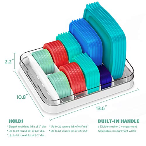 EVERIE Food Container Lid Organizer Compatible with 12'' Deep Cabinets, GS01 (White)