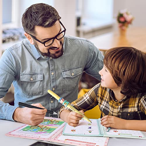 ASIGN Magic Ink Copybooks for Kids Reusable Handwriting Workbooks for Preschools Grooves Template Design and Handwriting Aid (ENLARGED-Version 4books+Pens)