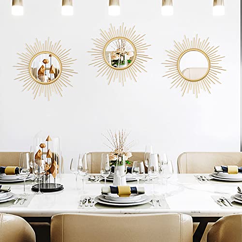 Uaussi 3 Pack Sunburst Wall Mirror Metal Wall Mounted Mirrors Bling Home Decorative Hanging Wall Art for Living Room Bedroom-Sunburst Gold