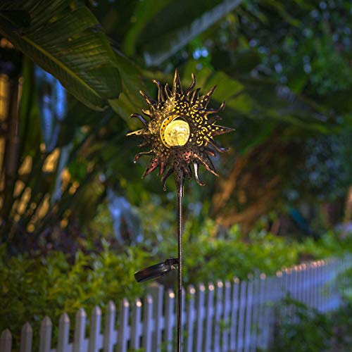 HOMEIMPRO Large Sun Solar Lights Garden Outdoor,Crackle Glass Stake Lights,Waterproof LED Lights for Garden,Lawn,Patio Decor, Christmas Gift