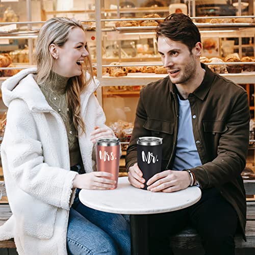 CozyHome Mr and Mrs Tumbler Set of 2, Gifts for Newlyweds Couples Wife Bride To Be Newly Engaged Bridal Shower Wedding Engagement, 20 oz Stainless Steel Insulated Travel with Lids, Black & Rose Gold