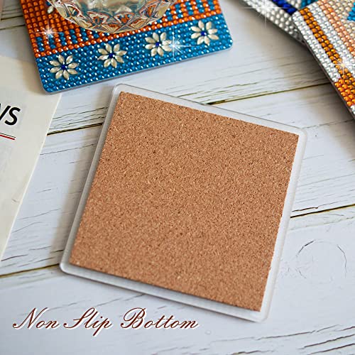Temlum 6 Pcs Diamond Painting Coasters with Holder, DIY Boho Coasters Small Diamond Painting Kits for Beginners, Adults & Kids Diamond Art Coasters Craft Supplies