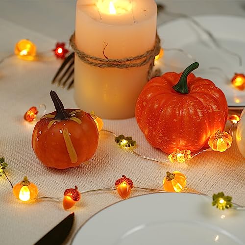 KAiSnova Thanksgiving Lights 10FT 30 LED Fall Lights 3D Pumpkin Maple Leaf Acorn Battery Operated String Lights Halloween Decorations Indoor Fall Decorations for Home Garland Party Autumn