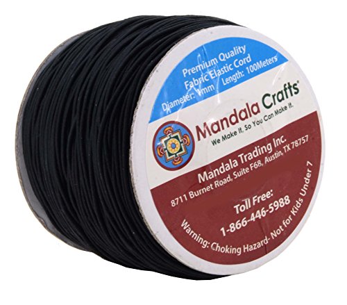 Mandala Crafts 1mm Elastic Cord Stretchy String for Bracelets, Necklaces, Jewelry Making, Beading, Masks; 109 Yards Black