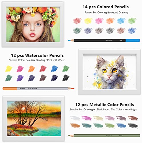 Nctoberows 76-Pack Drawing Set Sketching Kit, Pro Art Supplies Include 50 Pages 3-Color Sketchbook, Colored, Watercolor, Graphite, Charcoal & Metallic Pencil, for Artists Adults Teens Beginners