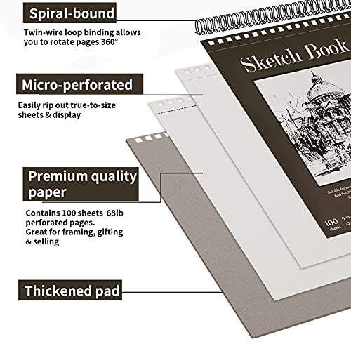 9" x 12" Sketch Book, Top Spiral Bound Sketch Pad, 2 Packs 100-Sheets Each (68lb/100gsm), Acid Free Art Sketchbook Artistic Drawing Painting Writing Paper for Kids Adults Beginners Artists
