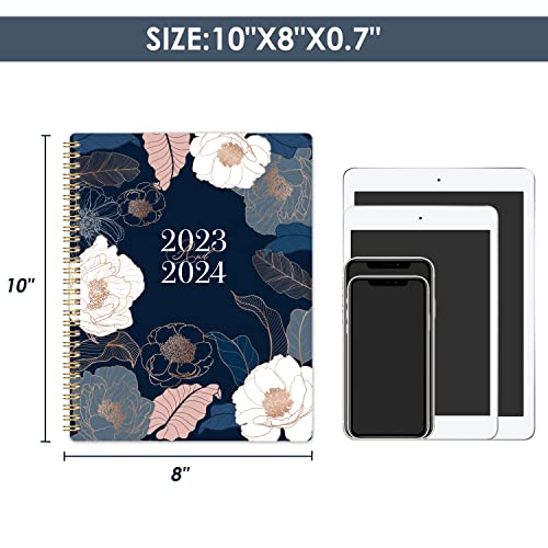 Planner 2023-2024 - Jul.2023 - Jun.2024, Academic Planner/Calendar 2023-2024, 2023-2024 Planner Weekly and Monthly, 8" x 10", Marked Tabs, Flexible Cover, Thick Paper, Perfect for Life Organizing - Engraved Art Floral