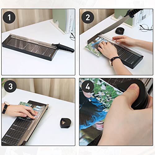 TIANSE Paper Trimmer-12”,Paper Cutter Guillotine with Safety Blade Lock Heavy Duty Plastic Base Paper Cutting Board for Home, Office,School-Black