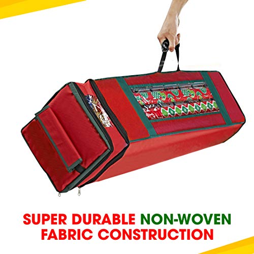 ProPik Wrapping Paper Storage Bag with Pocket and Handles Including Hanging Loop Heavy Duty Material with Clear Window 47 x 10 x 10 Inch Fits 40 Inch Long Rolls (Red, 1 Count)