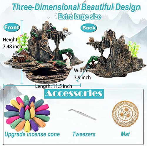 Zvaiuk Mountain Waterfall Incense Burner，Backfall Incense Holder River, Incense Falls Meditation Decor for Room with Upgrade Incense Cones and Accessories