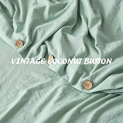 NexHome Light Green Duvet Cover Sets Queen Size 3 Piece Double Brushed Microfiber Queen Duvet Cover with Button Closure & Corner Tie 1 Breathable and Soft Duvet Cover 90x90 inches + 2 Pillow Shams