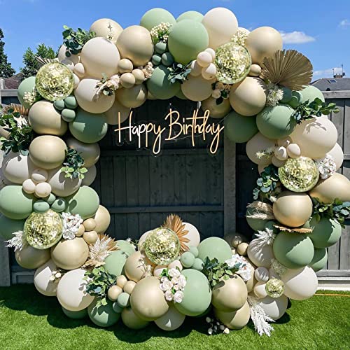 Sage Green Gold Balloons Garland Kit,130 pcs Olive Green Gold Confetti Blush Balloons Arch for Birthday Baby Shower Bridal Shower Engagement Wild One Party Decor…