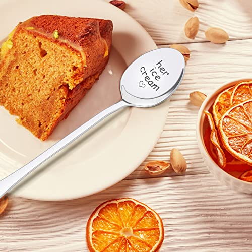 PRSTENLY Anniversary Wedding Gifts for Him Her, His and Hers Gifts Engraved Ice Cream Spoon, 2 Pcs Personalized Spoon Stainless Steel Birthday Engagement Couple Gifts