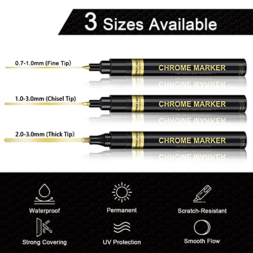 6Pcs Liquid Mirror Chrome Markers, Silver & Gold Oil-based Permanent Chrome Mirror Paint Pens for Model Painting, Repairing, Marking or DIY Art Projects, Waterproof Reflective Gloss Metallic Markers