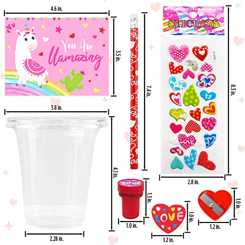 Valentines Day Gifts for Kids - 24 Pack Valentines Day Stationery Gift with Cards Pencils Stickers Erasers Stampers Sharpener Cups Classroom Prize School Exchange Boys Girls Party Favors