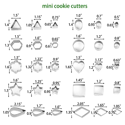 Mini Cookie Cutters Set - 30Pcs Small Heart Star Flower Round Square Hexagon Oval Diamond Shapes Cookie Cutters, Polymer Clay Cutters for Kids, Geometric Set for Biscuit Cutter, Fruit Cutter