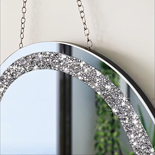 QMDECOR Crystal Crush Diamond Silver Mirror 2 Pack Diameter 12inch Round Shape with Iron Chain Real Glass Mirror for Wall Decor