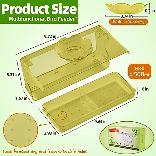 WENMIXER Window Bird Feeder with Non-Marking Self-Adhesive Hooks, Clear Window Bird Feeder for Outside, Transparent Bird House, Outdoor Bird Feeders, Wild Bird Watching Gift, Garden Decor (Yellow)