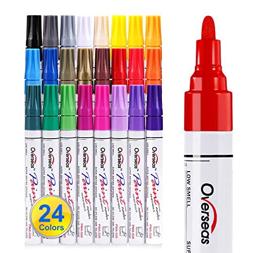 Paint Marker Pens - 24 Colors Permanent Oil Based Paint Markers,Medium Tip,Quick Dry and Waterproof Assorted Color Marker for Metal,Wood,Fabric,Plastic,Rock Painting,Stone,Mugs,Canvas,Glass,Art Craft