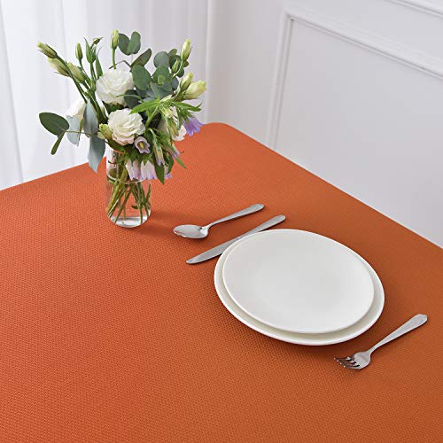 maxmill Rectangle Textured Tablecloth Waterproof Spillproof Wrinkle Free Table Cloth, Kitchen Dinning Tabletop Thanksgiving Decoration, Table Cover for Outdoor and Indoor, 52 x 70 Inch, Rust