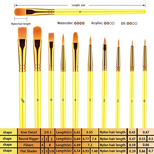 Paint Brushes Set, 20 Pcs Paint Brushes for Acrylic Painting, Oil Watercolor Acrylic Paint Brush, Artist Paintbrushes for Body Face Rock Canvas, Kids Adult Drawing Arts Crafts Supplies, Yellow