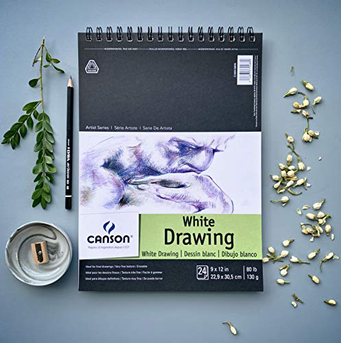 Canson Artist Series Drawing Paper, Wirebound Pad, 9x12 inches, 24 Sheets (80lb/130g) - Artist Paper for Adults and Students - Charcoal, Colored Pencil, Ink, Pastel, Marker