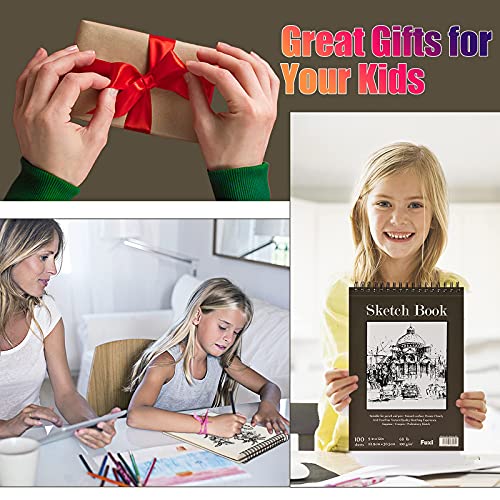 9" x 12" Sketch Book, Top Spiral Bound Sketch Pad, 2 Packs 100-Sheets Each (68lb/100gsm), Acid Free Art Sketchbook Artistic Drawing Painting Writing Paper for Kids Adults Beginners Artists