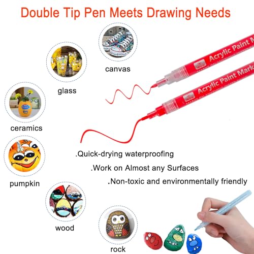 Mitoymia 36 Acrylic Paint Markers Pens for Pumpkins Painting Canvas Ceramic Rocks Wood Plastic Craft Supplies for Graffiti Christmas Easter Egg