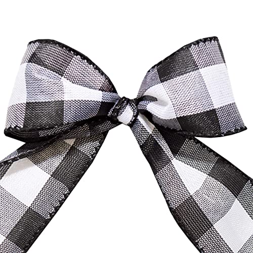 Morex Ribbon 7398.60/50-613 Cambridge 2.5" X 50 YD Wired Ribbon, Black and White, Buffalo Check Plaid Ribbon for Gift Wrapping, Christmas Decorations Indoor Home Decor, Craft Supplies & Materials