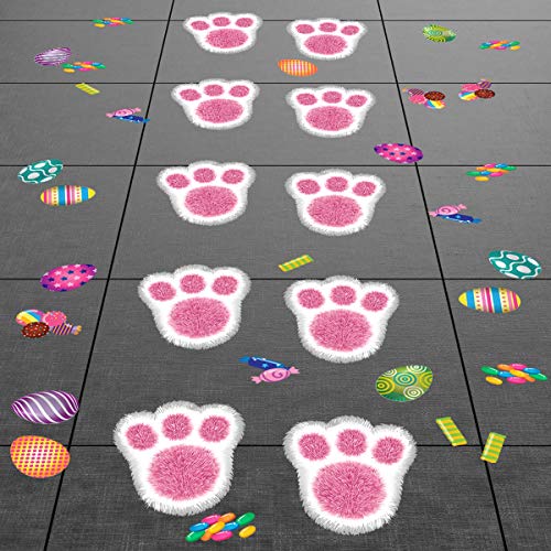 Easter Decorations Bunny Footprints Kit – 100 Total Paw Print Egg & Candy Floor Decals