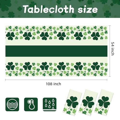 St Patricks Tablecloth for Rectangle Tables, 3 Pack Disposable Plastic 54" x 108" St Patricks Day Decorations, Shamrock Patterned Spring St Patricks Party Table Cloth for Dining Room Kitchen Decor