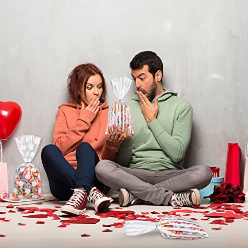 Aneco 100 Pack White Cellophane Bags Plastic Candy Bags Gift Bags Goodie Bags with Twist Ties for Valentine, Birthday, Gift Cookie Snack Packing Party Favor Supplies