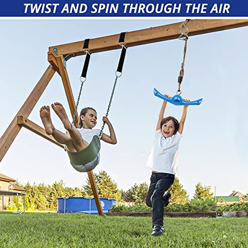 YAMIPROBI Ninja-Twister Swing Spins Set: Slackline Attachments - 360° Handle Twist-Spin Flips Toy Activate Ninja Powers Warrior Accessories Kids Hang Toys for Playground Backyard Blue