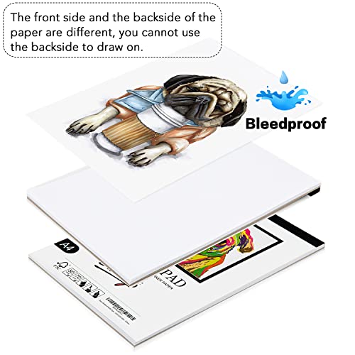 Bianyo Bleedproof Marker Paper Pad, A4(8.27"X11.69"), 50 Sheets, 18 LB / 70 GSM, Glue-Bound, 100% Cotton, White, Ideal for Use with Markers and Ink Mediums