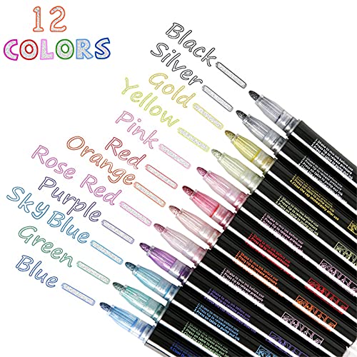 Upanic Super Squiggles Outline Markers-12 Colors Super Squiggles Shimmer Markers,Outline Markers Double Line Pen,Outline Markers Self-Outline Metallic Markers