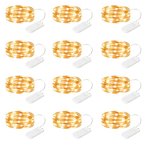 SINAMER 12 Pack Fairy Lights Battery Operated String Lights, 7ft 20 Led Waterproof Copper Wire Firefly Starry for DIY Wedding Party Bedroom Christmas (Warm White)