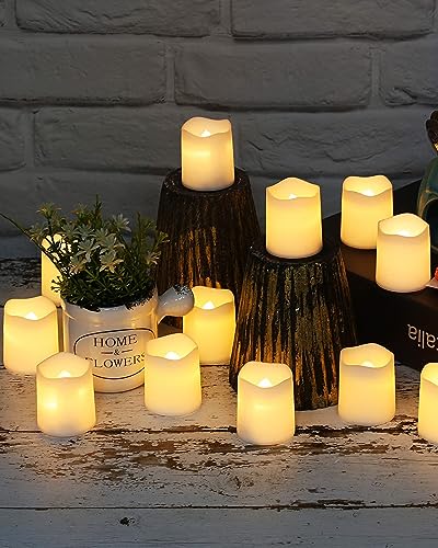 SHYMERY Flameless Votive Candles,Flameless Flickering Electric Fake Candle,24 Pack 200+Hour Battery Operated LED Tea Lights in Warm White for Wedding, Table, Festival, Halloween,Christmas Decorations